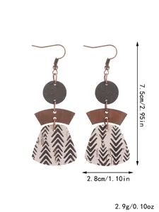 Detailed view of Bohemian layered cork earrings with precise measurement annotations