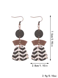 Bohemian geometric cork earrings detail with 7.5cm length and 2.9g weight specs