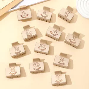 Western Stijl Twaalf Sterrenbeelden Haarklem Lasergegraveerd Microvezel Leer Haaienclip Persoonlijkheid Sterrenbeeld Haaraccessoire Vrouwen