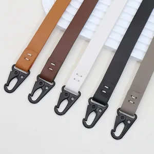 High-quality PU leather lanyard straps with black metal carabiner hooks in five colors