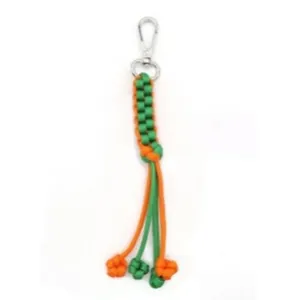 Handmade orange and green contrast color braided corn knot keychain with metal lobster clasp