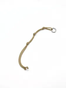 Handmade khaki woven rope keychain charm with a silver metal ring for handbags