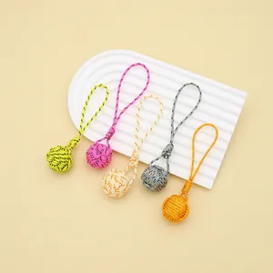 Set of five handmade colorful polyester monkey's fist knot keychain charms for DIY accessory