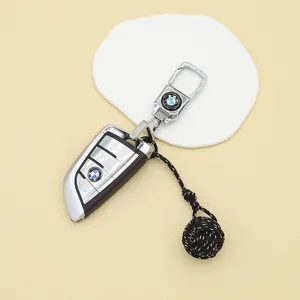 Handmade black polyester monkey fist knot keychain pendant with premium silver accent
