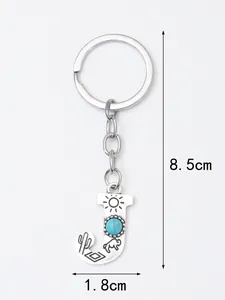 Detailed view of alloy letter J keychain with turquoise stone measuring 8.5cm in length