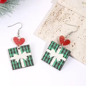 Weihnachten Holz Ohrhänger Für Damen Süße Cartoon Schneemann Weihnachtsbaum Bedruckte Strass Ohrringe Party Schmuck Geschenk