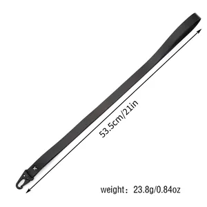 Detailed view of black PU leather lanyard with 53.5cm length and 23.8g weight specifications