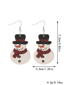 Detaillierte Größenangaben für süße weihnachtliche Schneemann-Ohrringe aus Holz