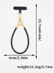 Technical detail showing dimensions and weight of this black PU leather phone lanyard