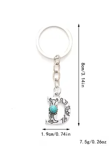 Western-style letter D keychain with turquoise bead and detailed sizing and weight info