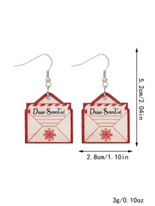Detailansicht mit Abmessungen der weihnachtlichen Holz-Ohrringe im Briefumschlag-Design.
