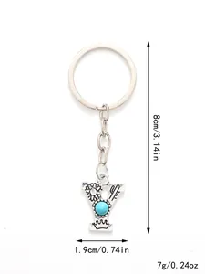 Detailed view of alloy letter Y keychain with turquoise stone and dimension markings