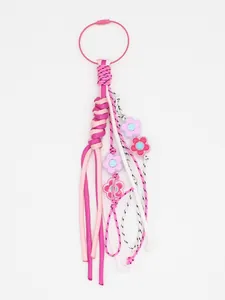 Handgefertigter bunter Paracord-Schlüsselanhänger mit rosa Blumen für Taschen und mehr
