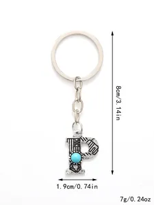 Alloy letter P keychain dimensions 8cm 3.14in with turquoise and star patterns