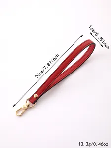Detailed dimension view of red wristlet strap with 20cm length and gold clasp