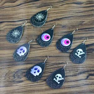 Halloween kunstlederen druppeloorbellen set met schedel en spinnenweb patronen