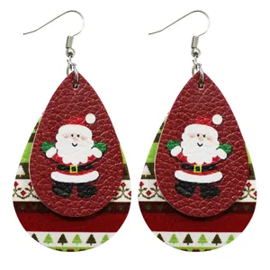 Boucles d'oreilles de Noël en similicuir en forme de goutte avec motif Père Noël