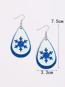 Blaue Glitzer-Leder-Ohrringe in Tropfenform mit Schneeflocken und Maßen