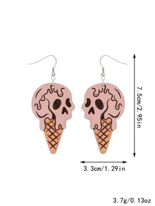 Detailed size and weight view of Halloween skull ice cream wooden dangle earrings