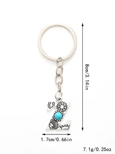 Detailed view of alloy letter Z keychain with turquoise stone showing dimensions
