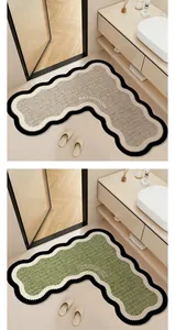 L-förmige, saugfähige Badezimmermatte aus Diatomeenschlamm, welliges Design in Grün