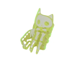 Originelle Halloween Katzen-Skelett Haarklammer aus neongrünem, transparentem Acryl
