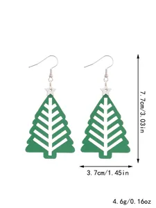 Detaillierte Ansicht grüner Leder-Weihnachtsbaum-Ohrringe mit Maß- und Gewichtsangaben