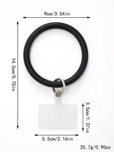 Dettaglio del portachiavi ad anello in silicone nero con dimensioni e peso