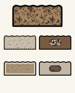 Collection of five French style bedside rugs with floral patterns and black scalloped edges.