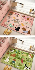 Gros plan de tapis de bain absorbants en terre de diatomée avec des chiens de dessin animé