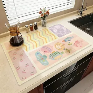 Dopamine Style Kitchen Drying Mat Absorbent Diatomaceous Earth Dish Mat Cartoon Fruit Floral Countertop Insulation Coaster Mat