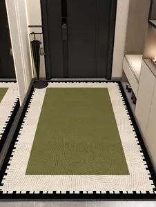 Olive green French entrance mat with loop pile texture in a modern hallway setting