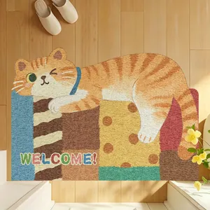 Simpatico Tappetino d'Ingresso a Forma di Gatto Cane in PVC Ricciolo di Seta Antiscivolo Raschietto Fango Welcome per Corridoio