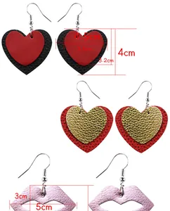 Detailed dimensions for Valentine's Day heart and lip leather hook earrings