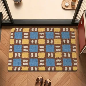 Mid-Century Retro Tappetino Bagno in Terra di Diatomee Assorbente Antiscivolo Geometrico Scacchiera Tappeto per Bagno Cucina Ingresso