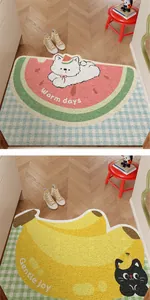 Tappetini d'ingresso carini a tema frutta con disegni di cane e gatto in PVC morbido.
