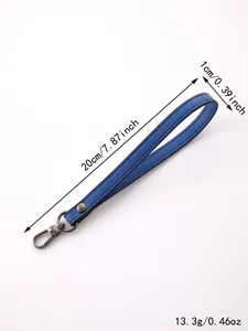 Blue faux leather wrist strap for keys with dimensions 20cm by 1cm and weight 13.3g