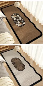 French style loop pile bedside runner rugs with floral pattern and wavy edge detail