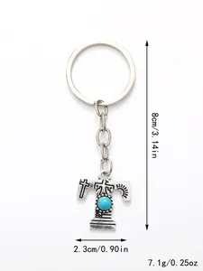 Dimensions and weight detail of ethnic T-letter keychain with turquoise stone