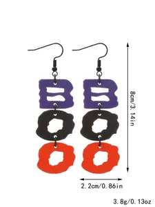 Handcrafted wooden Halloween BOO dangle earrings, measuring 8cm in length and 3.8g