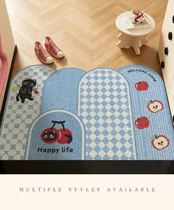 Tappetino d'ingresso antiscivolo carino con gatto blu e motivi a mela decorativi