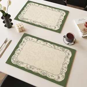 Manteles individuales vintage franceses con motivo floral verde para mesa de comedor