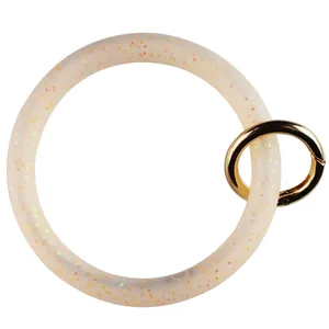 Portachiavi bracciale in silicone glitterato con anello a molla in metallo dorato