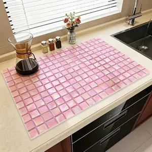 Premium pink mosaic absorbent kitchen countertop mat for sink and drainage protection