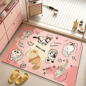 Tapis de bain antidérapant absorbant en terre de diatomée rose motif chat mignon