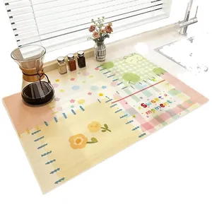 Colorful and cute absorbent kitchen drying mat with cartoon flower and fruit pattern