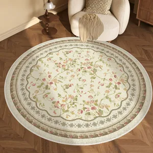 Vintage round floral area rug with loop pile texture for living room and bedroom