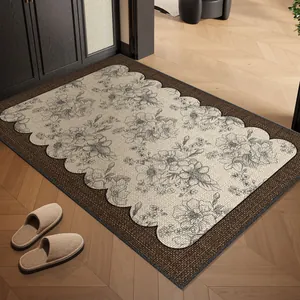 Zerbino floreale vintage con bordo smerlato e texture in velluto bouclé antiscivolo