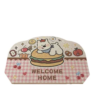 Zerbino Welcome Home a semicerchio carino con orsetto cartoon e design di hamburger