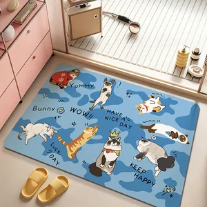 Tapis de bain mignon en terre de diatomée avec chats, absorbant et antidérapant pour douche